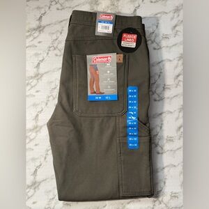 Coleman Men’s Fleece Lined Utility Pants Green 38x32 Stretch Workwear NWT